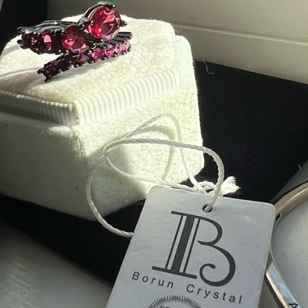 Hematite Finish Swarovski Elements Ruby Wine Red … - image 2